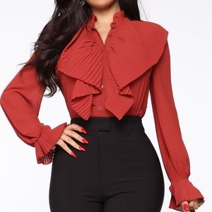 Red ruffle blouse